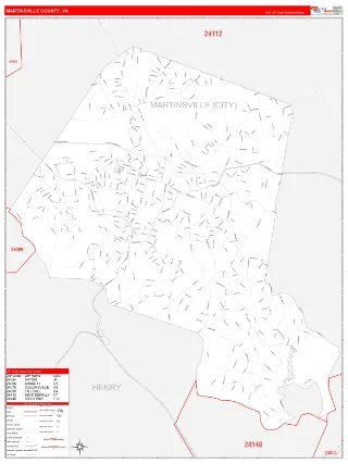 Martinsville County, VA RedLine style ZIP Code wall map