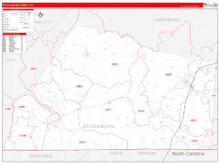 Mecklenburg County, VA RedLine style ZIP Code wall map