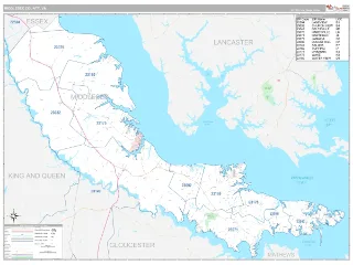 Middlesex County, VA Classic style ZIP Code wall map