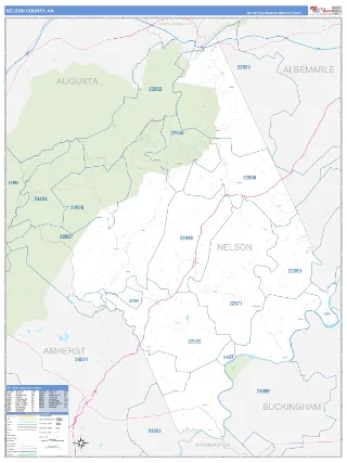 Nelson County, VA Business Reference style ZIP Code wall map
