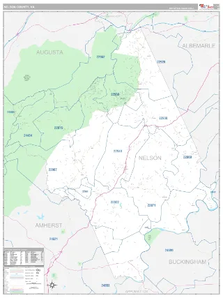 Nelson County, VA Classic style ZIP Code wall map