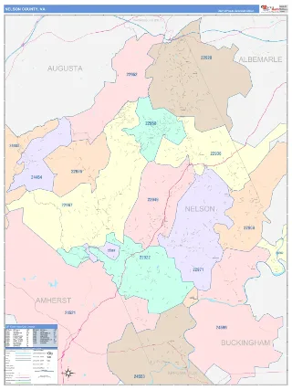 Nelson County, VA ColorCast style ZIP Code wall map