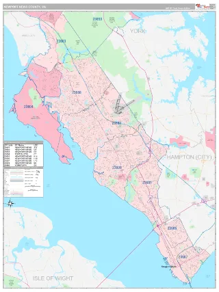 Newport News County, VA Classic style ZIP Code wall map