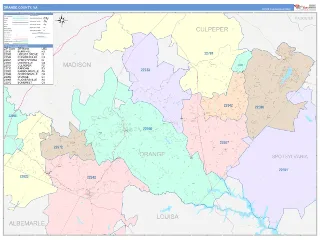 Orange County, VA ColorCast style ZIP Code wall map