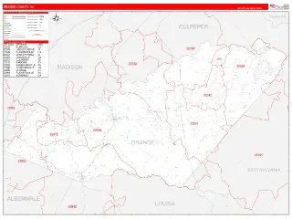 Orange County, VA RedLine style ZIP Code wall map