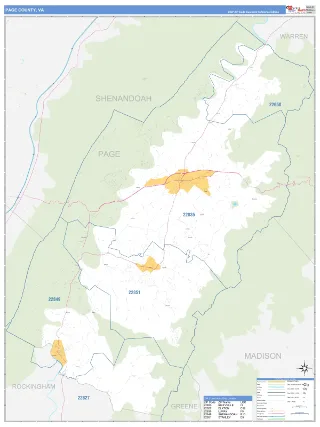 Page County, VA Business Reference style ZIP Code wall map