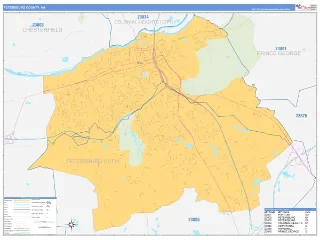 Petersburg County, VA Business Reference style ZIP Code wall map
