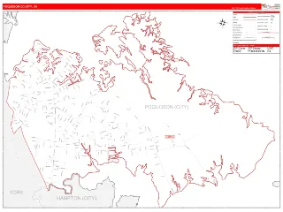 Poquoson County, VA RedLine style ZIP Code wall map