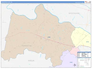 Powhatan County, VA ColorCast style ZIP Code wall map