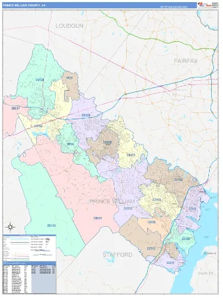 Prince William County, VA ColorCast style ZIP Code wall map