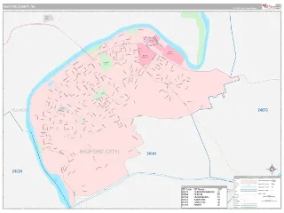Radford County, VA Classic style ZIP Code wall map