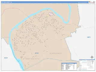 Radford County, VA ColorCast style ZIP Code wall map