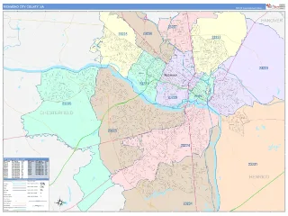 Richmond City County, VA ColorCast style ZIP Code wall map