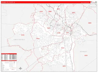 Richmond City County, VA RedLine style ZIP Code wall map