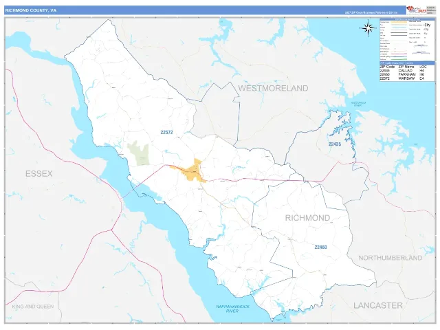 Richmond County, VA ZIP Code Wall Map, Business Reference style