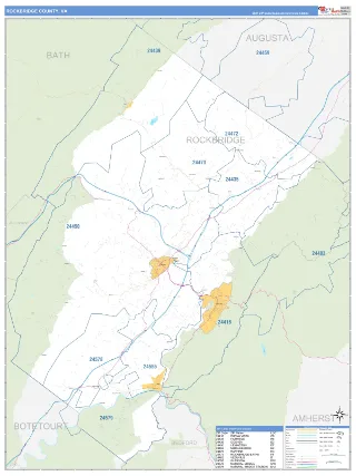 Rockbridge County, VA Business Reference style ZIP Code wall map