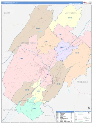 Rockbridge County, VA ColorCast style ZIP Code wall map
