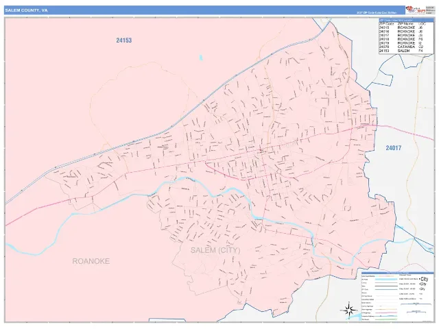 Salem County, VA ZIP Code Wall Map, ColorCast style