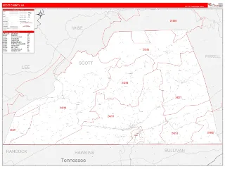 Scott County, VA RedLine style ZIP Code wall map