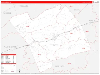 Smyth County, VA RedLine style ZIP Code wall map