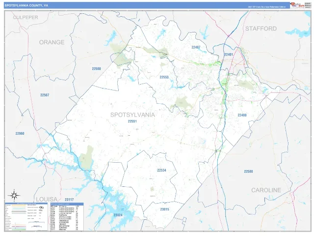 Spotsylvania County, VA ZIP Code Wall Map, Business Reference style