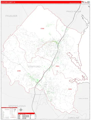 Stafford County, VA RedLine style ZIP Code wall map