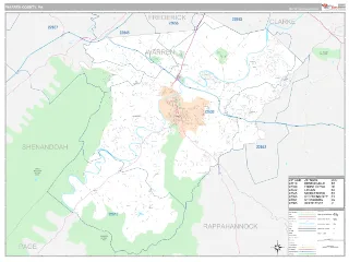 Warren County, VA Classic style ZIP Code wall map