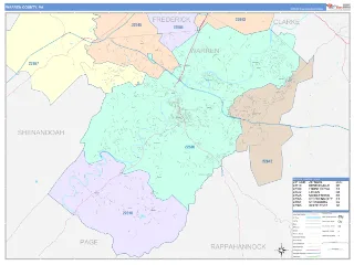 Warren County, VA ColorCast style ZIP Code wall map