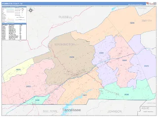 Washington County, VA ColorCast style ZIP Code wall map