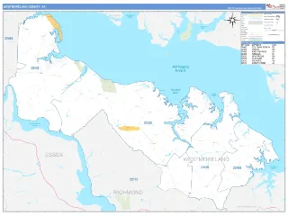 Westmoreland County, VA Business Reference style ZIP Code wall map