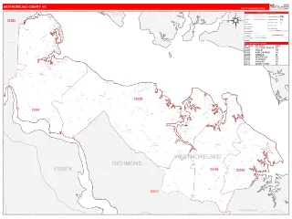 Westmoreland County, VA RedLine style ZIP Code wall map