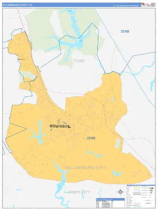 Williamsburg County, VA Business Reference style ZIP Code wall map