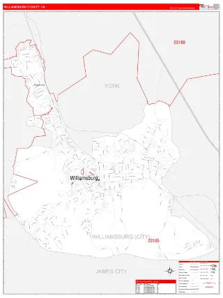 Williamsburg County, VA RedLine style ZIP Code wall map