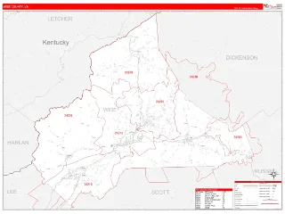 Wise County, VA RedLine style ZIP Code wall map