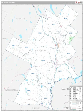 Caledonia County, VT Classic style ZIP Code wall map