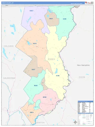 Essex County, VT ColorCast style ZIP Code wall map