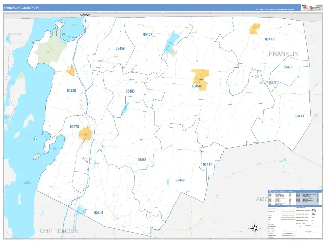 Franklin County, VT ZIP Code Wall Map, Business Reference style