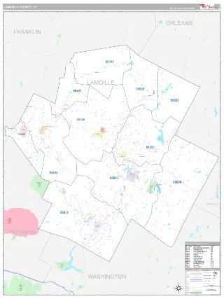Lamoille County, VT Classic style ZIP Code wall map