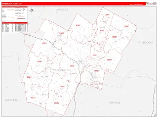 Washington County, VT RedLine style ZIP Code wall map