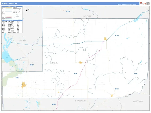 Adams County, WA ZIP Code Wall Map, Business Reference style