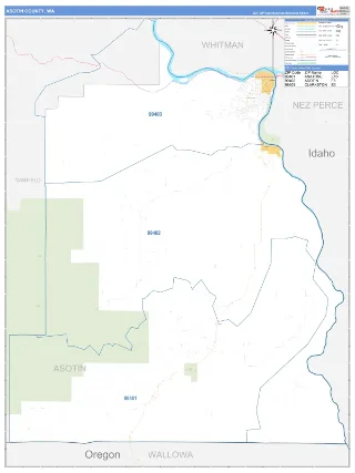 Asotin County, WA Business Reference style ZIP Code wall map