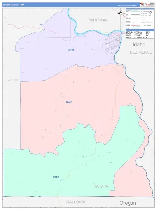 Asotin County, WA ColorCast style ZIP Code wall map