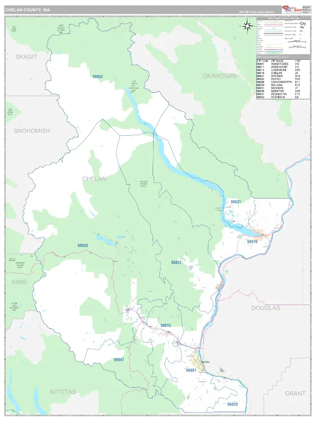 Chelan County, WA ZIP Code Wall Map, Classic style