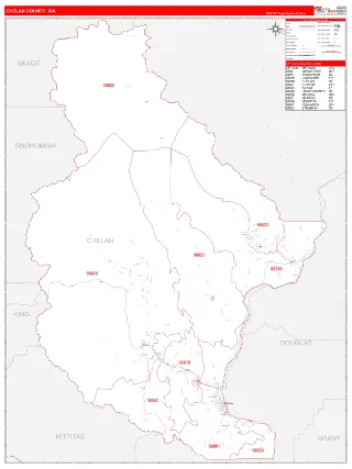 Chelan County, WA RedLine style ZIP Code wall map