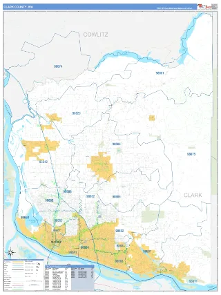 Clark County, WA Business Reference style ZIP Code wall map
