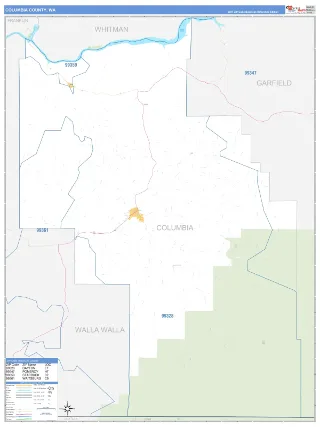 Columbia County, WA Business Reference style ZIP Code wall map