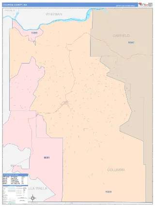 Columbia County, WA ColorCast style ZIP Code wall map
