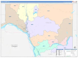 Cowlitz County, WA ColorCast style ZIP Code wall map