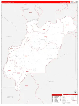 Douglas County, WA RedLine style ZIP Code wall map