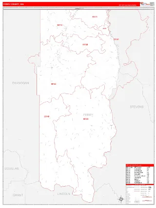 Ferry County, WA RedLine style ZIP Code wall map
